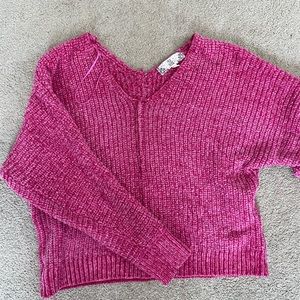 PINK ROSE SMALL HOT PINK SWEATER STITCHING DETAILS